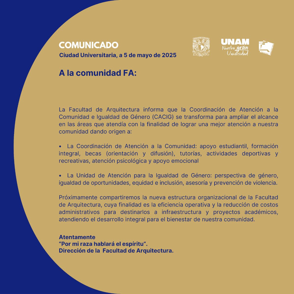 #ComunicadoFA 5 de mayo de 2025. A la comunidad FA.