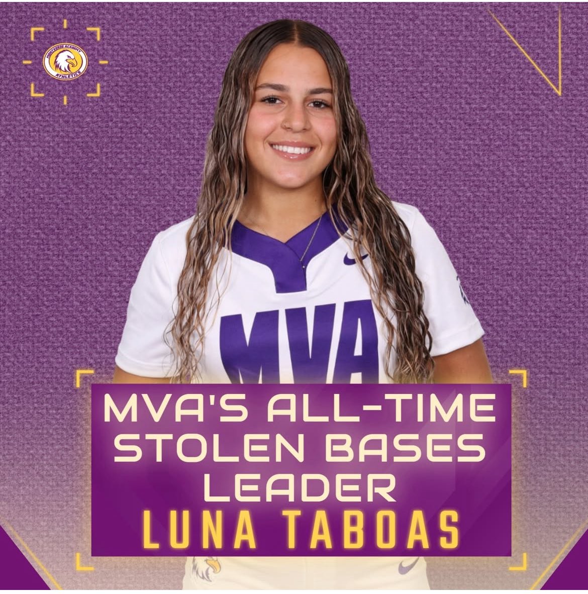 MVA Softball (@mvasoftball) on Twitter photo ๐จCareer Record Broken๐จ
On April 30th, Lunita Taboas became MVAโs All-Time leader in career stolen bases with 97! #RunLunaRun
<a href="/UGASoftball/">Georgia Softball</a> <a href="/Andy_Villamarzo/">Andy Villamarzo</a> <a href="/MaxPreps/">MaxPreps</a> ๐จCareer Record Broken๐จ
On April 30th, Lunita Taboas became MVAโs All-Time leader in career stolen bases with 97! #RunLunaRun
<a href="/UGASoftball/">Georgia Softball</a> <a href="/Andy_Villamarzo/">Andy Villamarzo</a> <a href="/MaxPreps/">MaxPreps</a>