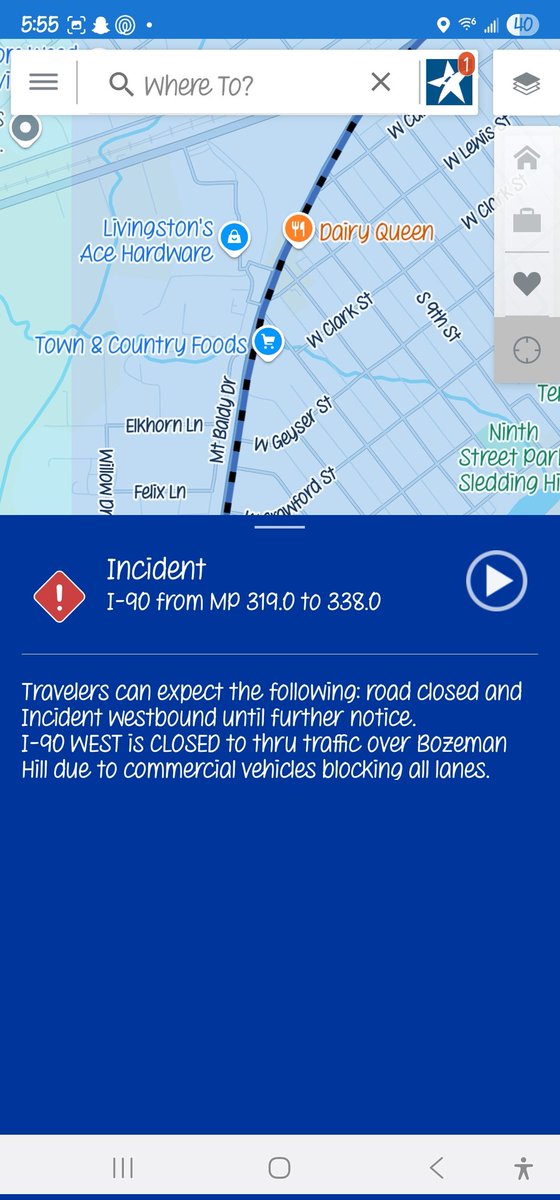 bdboese1's tweet photo. @paolini They've got the road closed between here and Bozeman because of accidents. 🤦🏼‍♀️ https://t.co/LzT8D8XKFh