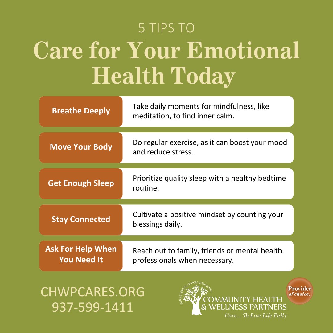 Your mental wellness matters. Try simple ways to care for your emotional health today.
At CHWP, we’re here with real support for real life. Our team walks with you through life’s challenges — with kindness, compassion, and expert care. 
#MentalWellness #YouAreNotAlone #CHWPcares