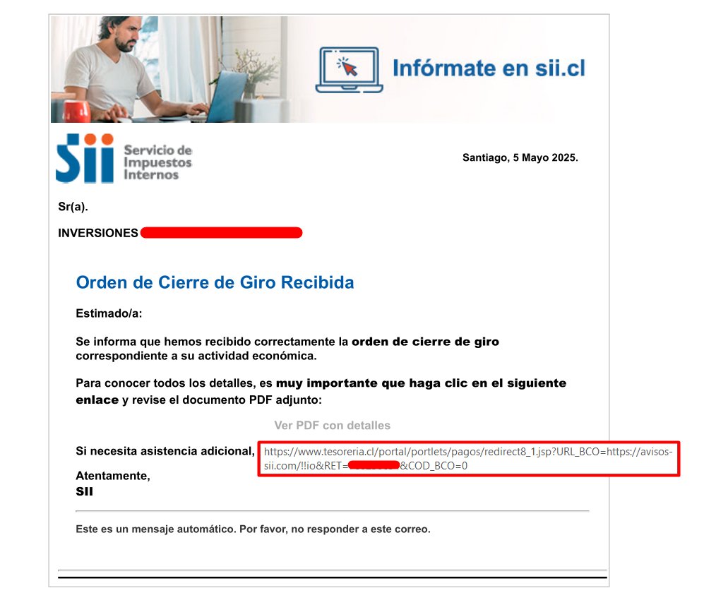 1ZRR4H's tweet image. 🚨🇨🇱 GRAVE: Atacantes lograron enviar una campaña masiva de correos maliciosos a través de los servidores legítimos del Servicio de Impuestos Internos (@SII_Chile) para propagar el malware #LummaStealer.

Los emails son dirigidos, contienen el nombre de las empresas o personas…