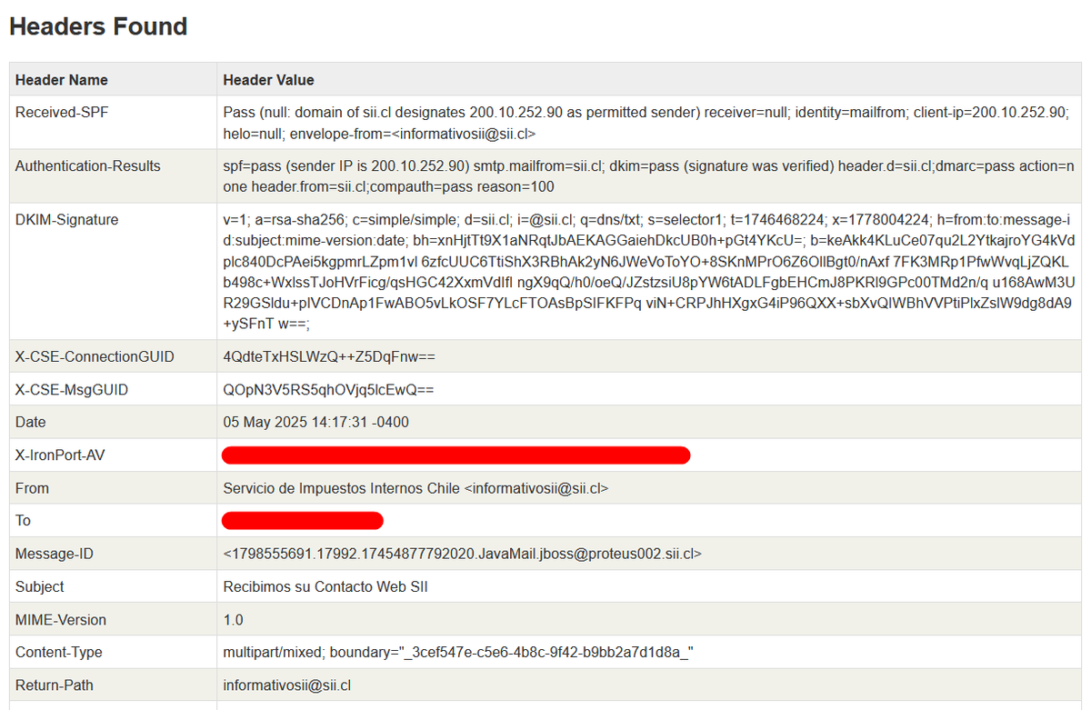 1ZRR4H's tweet image. 🚨🇨🇱 GRAVE: Atacantes lograron enviar una campaña masiva de correos maliciosos a través de los servidores legítimos del Servicio de Impuestos Internos (@SII_Chile) para propagar el malware #LummaStealer.

Los emails son dirigidos, contienen el nombre de las empresas o personas…