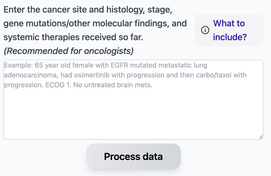 Wanted to share a few of my favorite features of HealthScout and how they help quickly find the most promising cancer trials for a patient. First is the free-text data entry option. You type in the patient’s cancer info, and the computer turns it into structured data.