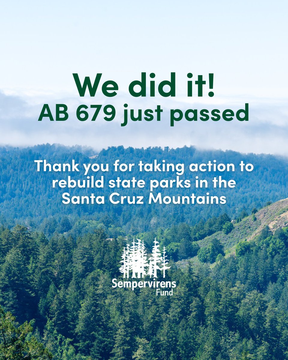 Sempervirens Fund (@sempervirensfnd) on Twitter photo We are incredibly happy that AB 679 passed the Assembly today - now it's on to the Senate! At this critical time to invest in state parks and recover from the CZU fire, we are grateful to all who made their voices heard. Special thanks to <a href="/AsmGailPellerin/">Assemblymember Gail Pellerin</a> for your leadership! 🌲 We are incredibly happy that AB 679 passed the Assembly today - now it's on to the Senate! At this critical time to invest in state parks and recover from the CZU fire, we are grateful to all who made their voices heard. Special thanks to <a href="/AsmGailPellerin/">Assemblymember Gail Pellerin</a> for your leadership! 🌲