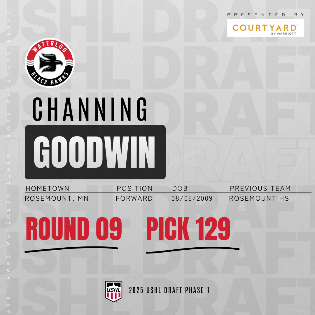 With the 129th overall pick in Phase I of the 2025 USHL Draft, the Waterloo Black Hawks select Channing Goodwin. Welcome to Waterloo, Channing! 👏

#WBH #USHLDraft2025