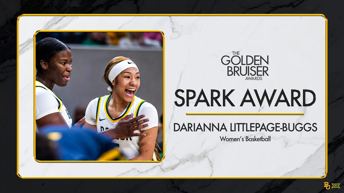 Baylor Athletics (@baylorathletics) on Twitter photo Energy. Emotion. Inspiration. β‘οΈ
The Spark Award goes to <a href="/DariannaBuggs22/">Darianna Littlepage-Buggs</a> from <a href="/BaylorWBB/">Baylor Women's Basketball</a>! β¨
#SicEm | #GoldenBruisers25 Energy. Emotion. Inspiration. β‘οΈ
The Spark Award goes to <a href="/DariannaBuggs22/">Darianna Littlepage-Buggs</a> from <a href="/BaylorWBB/">Baylor Women's Basketball</a>! β¨
#SicEm | #GoldenBruisers25