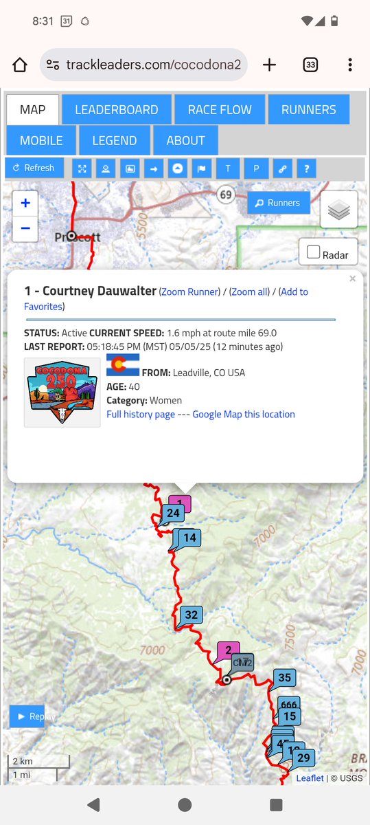 😃 Courtney Dauwalter in the lead?! <a href="/Cocodona250/">Cocodona 250</a> This race is great!
