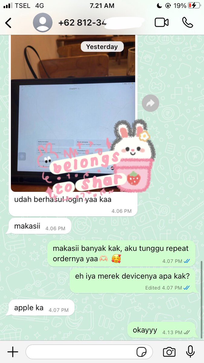 haiii aku jual ready chat gpt pro premium plus murah full garansi proses cepet langsung send yaww😍 

📌 CHAT GPT+📌  

👉🏻 sharing (7u) 
1 hari : 7k 
1 minggu : 20k 
1 bulan : 38k 

 #zonauang

beberapa testi👇🏻