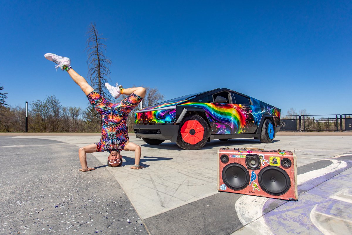 Check out my one-of-a-kind @Cybertruck! 🌈 Wrapped in cosmic vibes, ready to dance through the universe! <a href="/Tesla/">Tesla</a> <a href="/DriveTeslaca/">Drive Tesla 🇨🇦</a> <a href="/elonmusk/">Elon Musk</a>