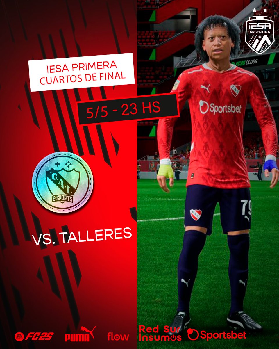 C. A. Independiente eSports (@caiesports) on Twitter photo ¡EL ROJO JUEGA PLAYOFFS EN <a href="/IESAFIFAar/">IESA Argentina</a>! 🔛
Desde las 23, nuestro equipo de #ClubesPro juega los cuartos de #IESAPrimera 🆚 Talleres.
Miralo en vivo ➡️ twitch.tv/iesaargentina
#TodoRojo 🔴 ¡EL ROJO JUEGA PLAYOFFS EN <a href="/IESAFIFAar/">IESA Argentina</a>! 🔛
Desde las 23, nuestro equipo de #ClubesPro juega los cuartos de #IESAPrimera 🆚 Talleres.
Miralo en vivo ➡️ twitch.tv/iesaargentina
#TodoRojo 🔴
