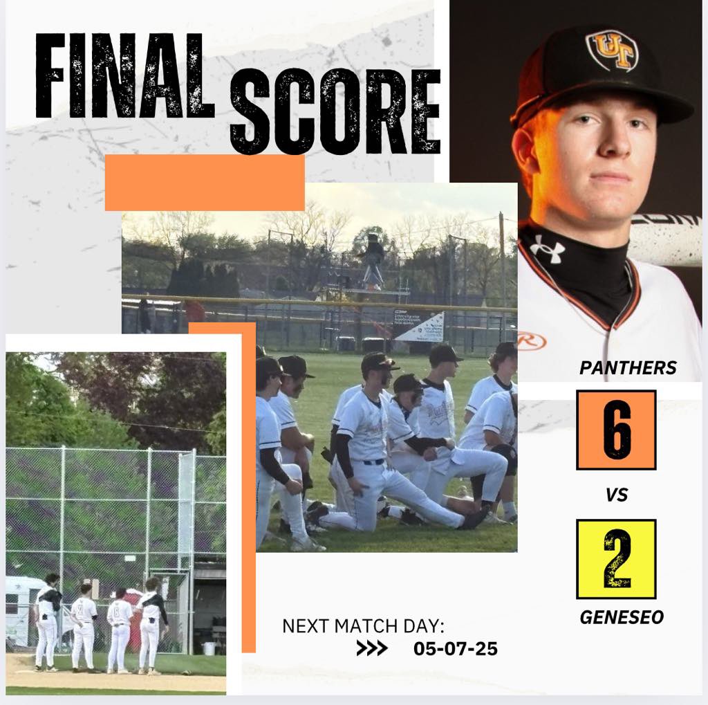 Panthers (16-9, 10-1) #DefendTheDen taking game one of the two game WB8 series vs Geneseo winning 6-2. 

Skiles 2-3 1 RBI
Scott 3-3 1 RBI
Welge 1-3 2 RBI

Dominic Stottler continues to do work on the mound. 
6ip, 3h, 1er

#UTBaseball #BuyIn