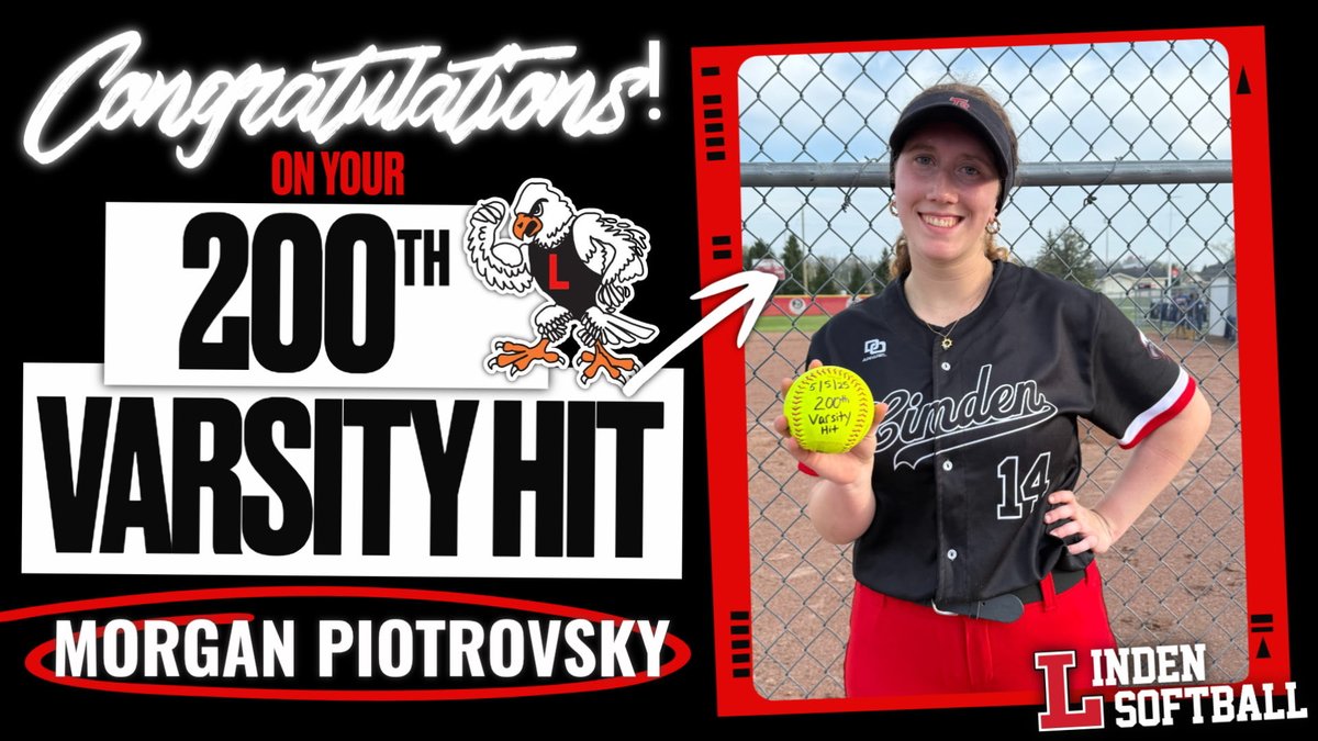 Linden Softball (@linden_softball) on Twitter photo congratulations <a href="/MoPiotrovsky14/">Morgan Piotrovsky</a> on your 200th Varsity hit! You are only the 116th player in <a href="/MiHSSCA/">MHSSCA</a> history to reach 200 hits!!!! <a href="/UNOHRacers/">UNOH Racers</a> <a href="/Turnin2Softball/">Turnin2 Softball</a> <a href="/Kenzie_LongT2/">Kenzie Long</a> <a href="/lindeneagle/">Russell Ciesielski</a> <a href="/LindenSchools/">Linden Schools</a>
Next up 200 RBI congratulations <a href="/MoPiotrovsky14/">Morgan Piotrovsky</a> on your 200th Varsity hit! You are only the 116th player in <a href="/MiHSSCA/">MHSSCA</a> history to reach 200 hits!!!! <a href="/UNOHRacers/">UNOH Racers</a> <a href="/Turnin2Softball/">Turnin2 Softball</a> <a href="/Kenzie_LongT2/">Kenzie Long</a> <a href="/lindeneagle/">Russell Ciesielski</a> <a href="/LindenSchools/">Linden Schools</a>
Next up 200 RBI
