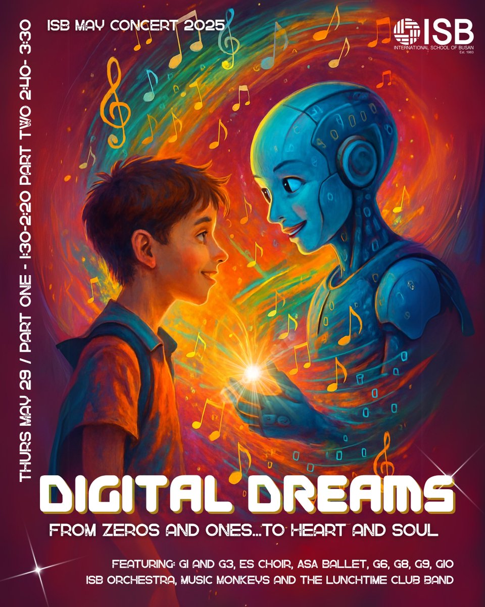 It's time for the annual May Concert - and it's going to be amazing! Featuring musicians and performers from the whole school, the ISB Music Concert 'Digital Dreams' will delight audiences on Thursday, May 29th.
#ISBLearning #ISB #internationalschoolBusan #부산국제외국인학교