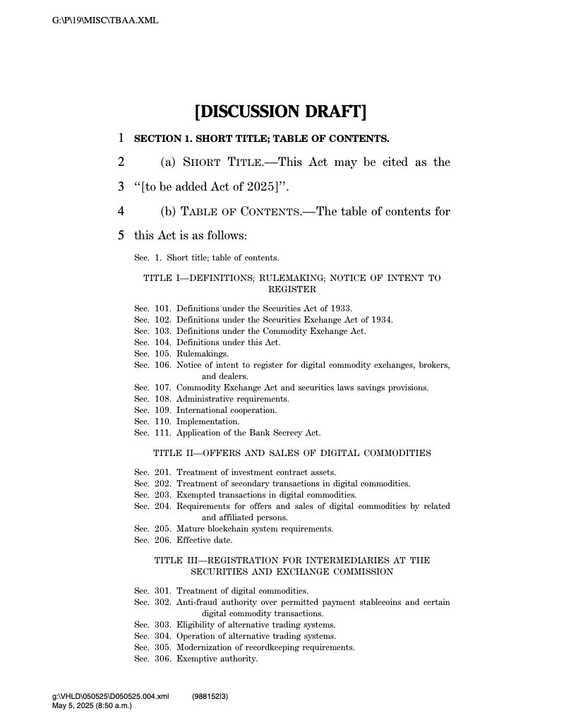 🇺🇸 TODAY: The US House Financial Services Committee has released a discussion draft on the new crypto market structure bill. logo