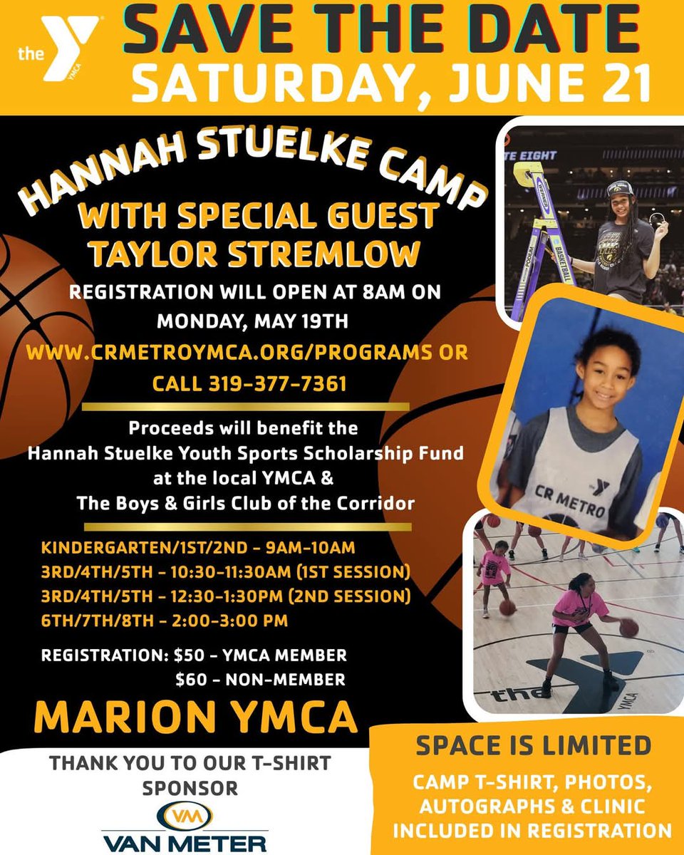 Look who's back for her 3rd camp! And bringing a friend in Taylor Stremlow! All proceeds are going to create a scholarship fund in her name at the Y and helping the Boys and Girls Club