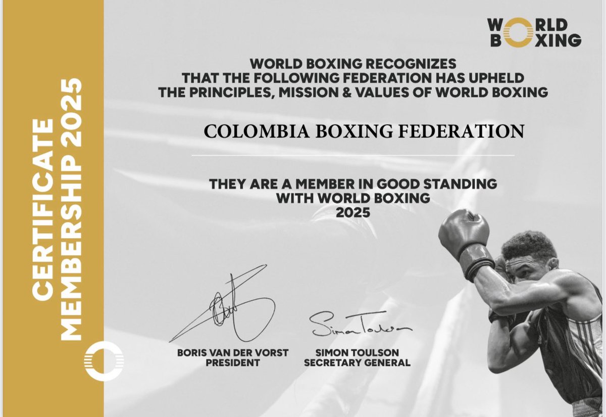 Ya somos oficialmente miembros <a href="/RealWorldBoxing/">World Boxing</a> vamos hacia la gloria olímpica. <a href="/OlimpicoCol/">Comité Olímpico COL</a> <a href="/MinDeporteCol/">Ministerio del Deporte</a> <a href="/Alberto_TorresM/">Alberto Torres M</a> <a href="/EstewilQ/">Estewil Quesada</a>