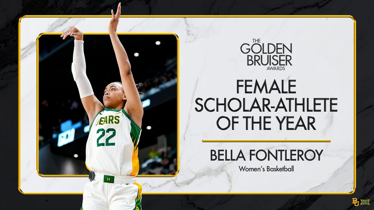 Baylor Athletics (@baylorathletics) on Twitter photo She achieved academic and athletic excellence on and off the court.
Congrats to our Female Scholar-Athlete of the Year, <a href="/bellafontleroy/">Ysabella Fontleroy</a> from <a href="/BaylorWBB/">Baylor Women's Basketball</a>! π
#SicEm | #GoldenBruisers25 She achieved academic and athletic excellence on and off the court.
Congrats to our Female Scholar-Athlete of the Year, <a href="/bellafontleroy/">Ysabella Fontleroy</a> from <a href="/BaylorWBB/">Baylor Women's Basketball</a>! π
#SicEm | #GoldenBruisers25