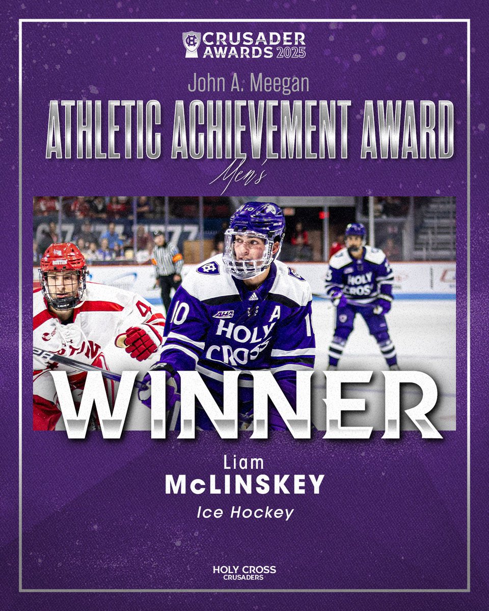 Liam McLinskey of men’s ice hockey is the winner of the men’s John A. Meegan Athletic Achievement Award 🏒

#GoCrossGo | <a href="/HCrossMHockey/">Holy Cross M. Hockey</a>