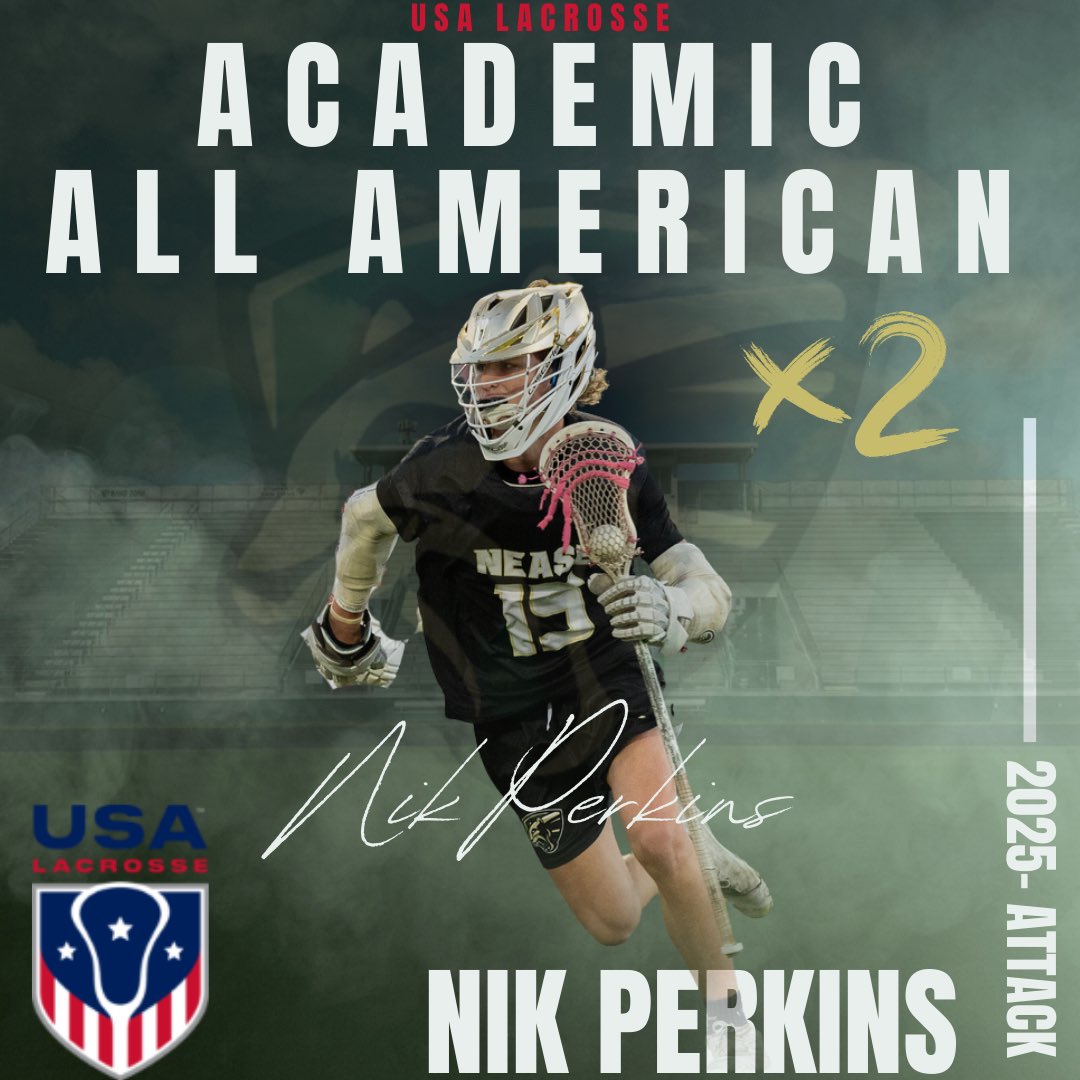 Nease Lacrosse (@neaselax) on Twitter photo Congratulations Nik Perkins ‘25 on being named <a href="/USA_Lacrosse/">USA Lacrosse</a> Academic All-American! FOR THE 2nd TIME!
Highest High School Honor!
Earned everyday on the field and in the classroom.
#HardWorkPaysOff
#WinTheDay88 Congratulations Nik Perkins ‘25 on being named <a href="/USA_Lacrosse/">USA Lacrosse</a> Academic All-American! FOR THE 2nd TIME!
Highest High School Honor!
Earned everyday on the field and in the classroom.
#HardWorkPaysOff
#WinTheDay88