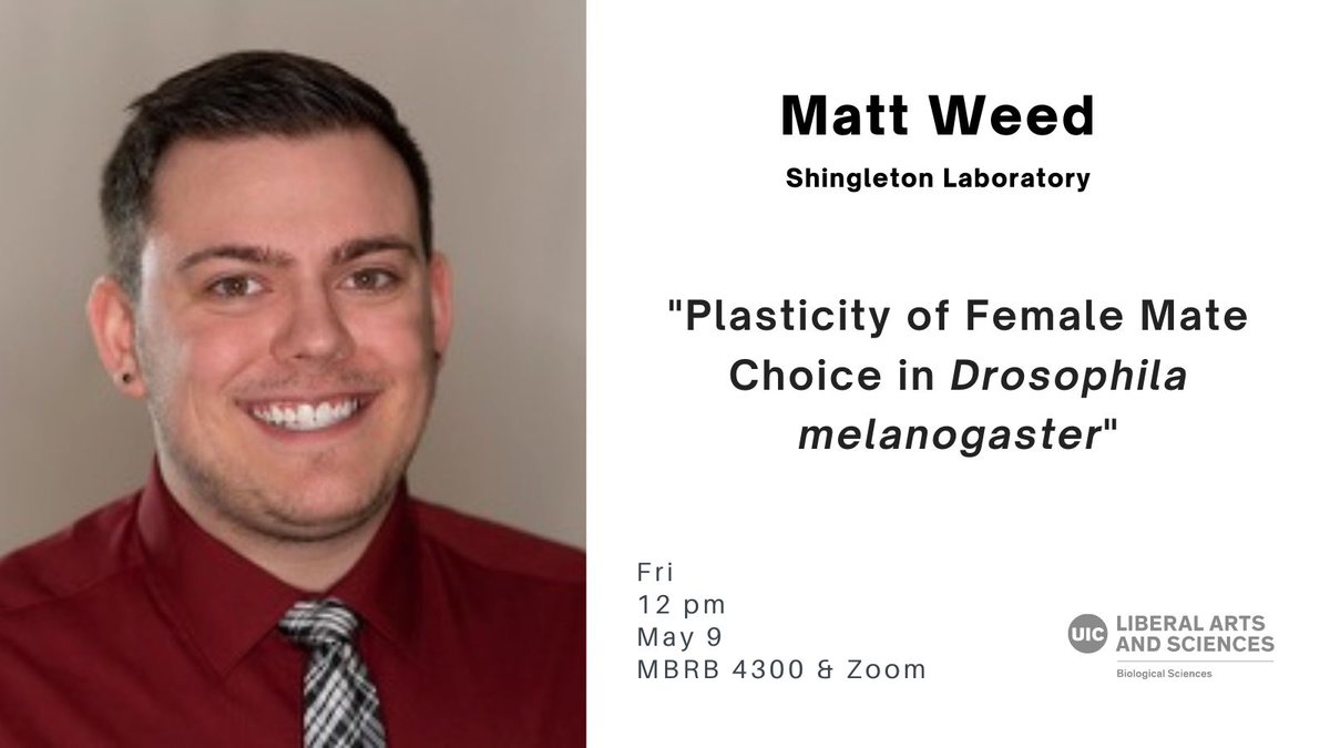 Please join us for the MCDB Student Seminar by Matt Weed, this Friday at noon. #uicBIOS
