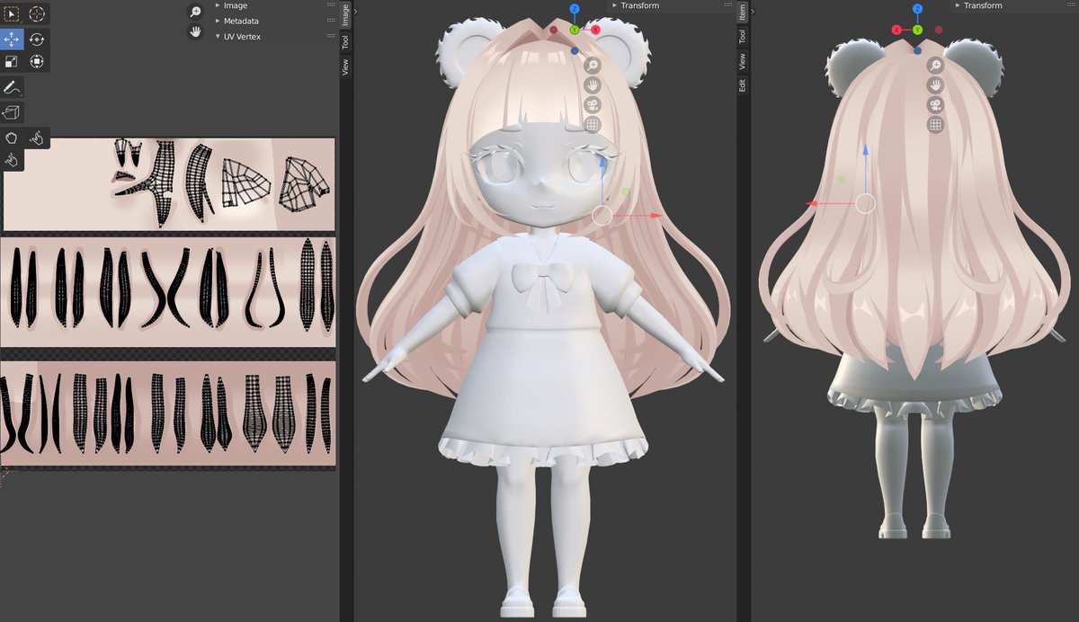 Started texturing the model by drawing the hairstyle for the bear girl 🐻

#wip 
#blender 
#3d 
#b3d