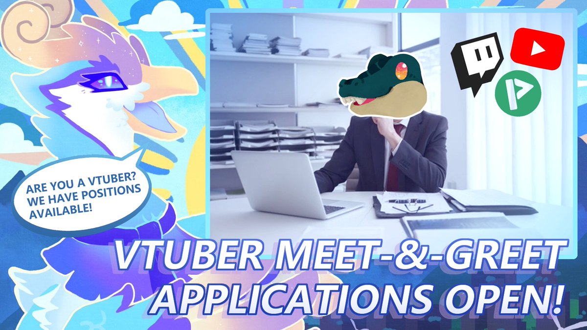 VTuber Meet &amp; Greet applications are now open!

We are looking for VTubers who would like to appear LIVE on our VTuber portal, to say hello to attendees, viewers, and fans!

Apply here: forms.gle/75M6zi6Dk7gy8F…

We hope to see you all in the call bright and early!