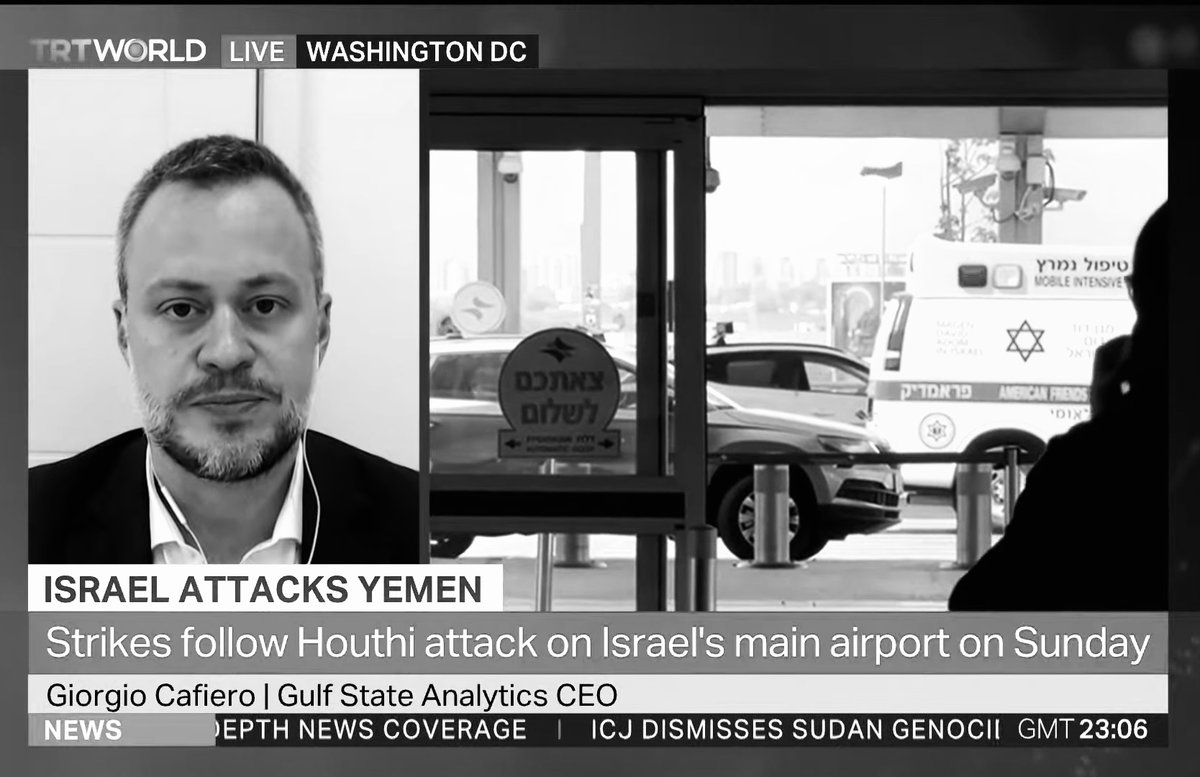 GulfStateAnalyt's tweet image. Today our CEO @GiorgioCafiero appeared on @trtworld to share some thoughts on the latest developments in #Houthi-#Israel hostilities.