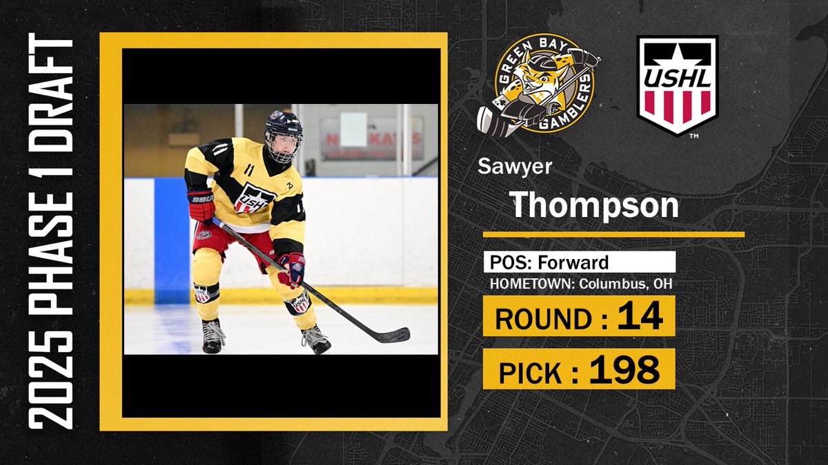 Gamblers select Sawyer Thompson in the 14th round. Thompson in 52 games with Seacoast Performance Academy last season had 32 goals and 26 assists. #GoGamblers