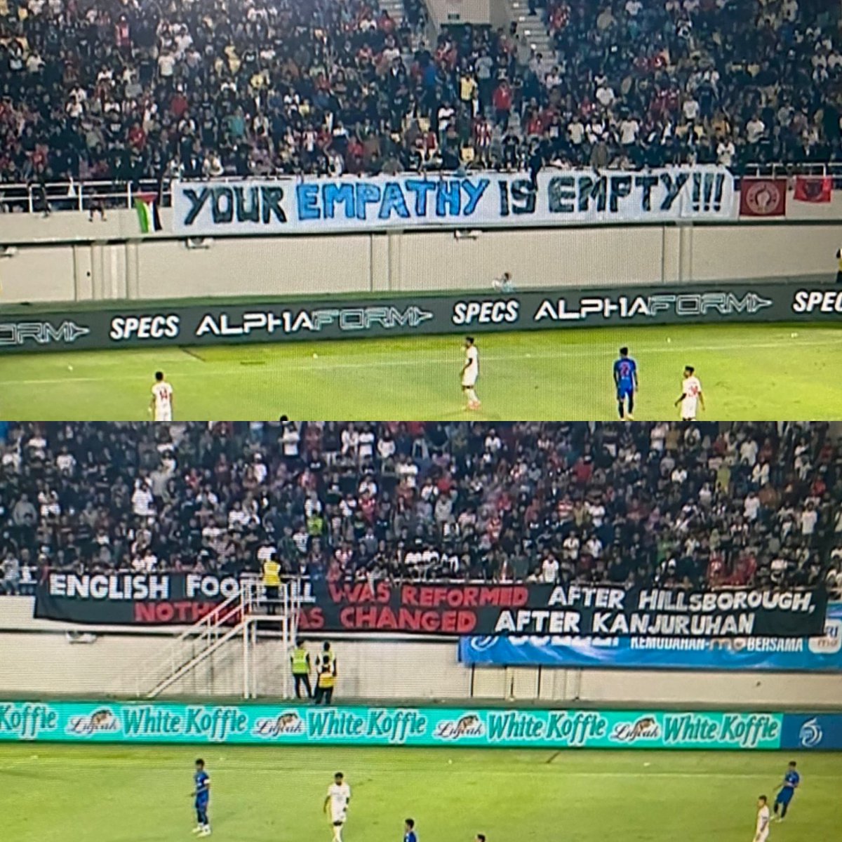 Box2Box Indonesia (@box2boxid) on Twitter photo Spanduk suporter Persis Solo saat tim mereka melawan Arema FC. ๐ค
"Your Empathy is Empty."
"English football was reformed after Hillsborough. Nothing has changed after Kanjuruhan."
#usuttuntastragedikanjuruhan
<a href="/Box2BoxBola/">Box2Box Football</a> Spanduk suporter Persis Solo saat tim mereka melawan Arema FC. ๐ค
"Your Empathy is Empty."
"English football was reformed after Hillsborough. Nothing has changed after Kanjuruhan."
#usuttuntastragedikanjuruhan
<a href="/Box2BoxBola/">Box2Box Football</a>