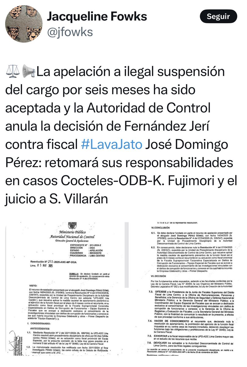 Carlos Paredes (@cparedesr) on Twitter photo 🚨La reportera de <a href="/IDL_R/">IDL-Reporteros</a> Jacqueline Fowks es lega en temas jurídicos, pero sostener públicamente que la <a href="/ANCMP_Peru/">Autoridad Nacional de Control del MP</a> “anula decisión de Fernández Jerí”, ya no es ignorancia. Es mentira sistemática para torcer el más mínimo respeto por la verdad. Esta resolución los desmiente. 👇 🚨La reportera de <a href="/IDL_R/">IDL-Reporteros</a> Jacqueline Fowks es lega en temas jurídicos, pero sostener públicamente que la <a href="/ANCMP_Peru/">Autoridad Nacional de Control del MP</a> “anula decisión de Fernández Jerí”, ya no es ignorancia. Es mentira sistemática para torcer el más mínimo respeto por la verdad. Esta resolución los desmiente. 👇