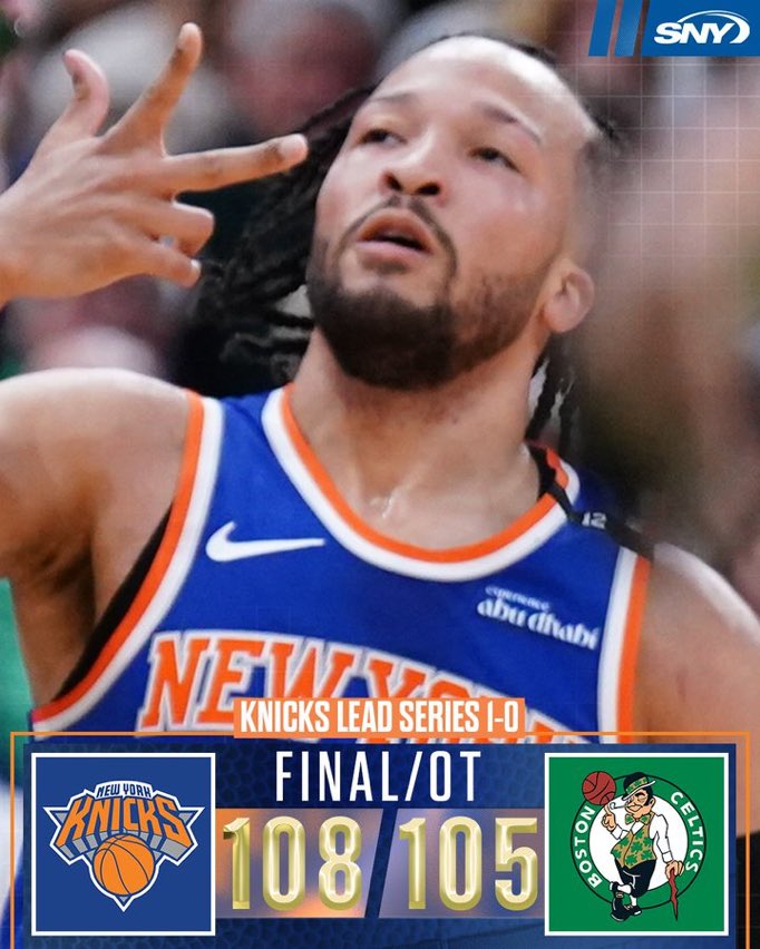 KNICKS WIIIIIINNNNN

QUEL VICTOIRE MES AMIS
FIN DE MATCH INCROYABLE 

NYK RESTE INVAINCU À L’EXTÉRIEUR ET PREND D’ENTRÉE L’AVANTAGE DU TERRAIN FACE AUX CELTICS