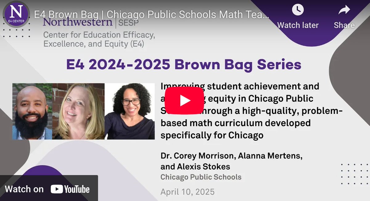 ICYMI - The Chicago Public Schools Math Team's virtual brown bag on improving student outcomes is now available to stream - bit.ly/42Y2GUf #MathEd #RPP