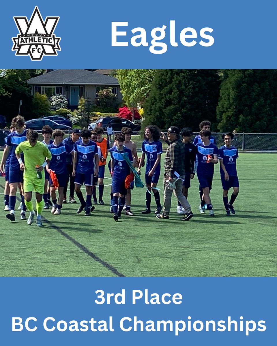 The U18 Eagles secured third place on Saturday in the Coastal B Cup and a spot in Provincials. After going down 1-0 early, they tied it up and scored late to secure the victory. #vafc #U18 #coastalchampionships