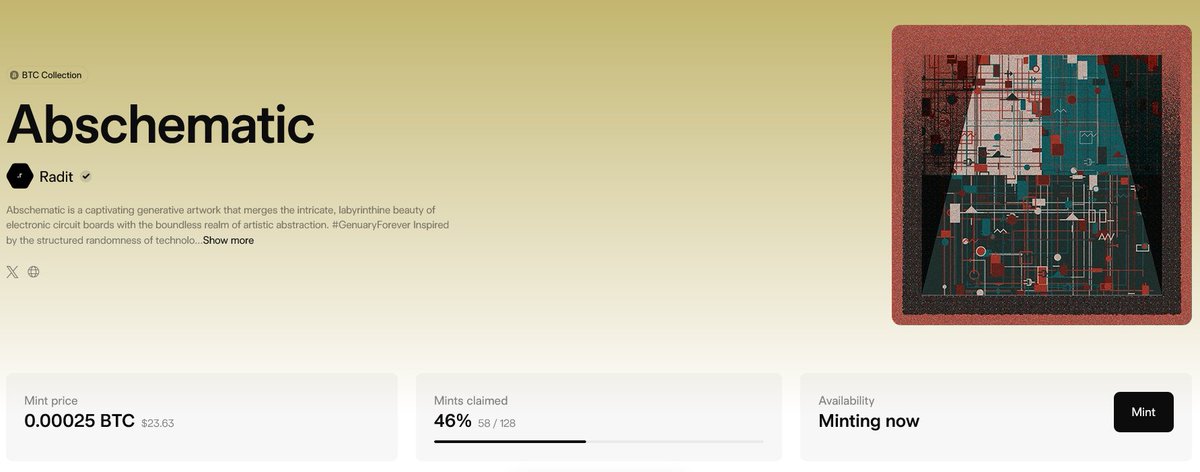 4 new mints!! 🚀🔥
58/128 minted

Thank you anon collectors!! If you see this, I would love to connect with you! 🧡

70 unrevealed pieces still available on Gamma! ↓