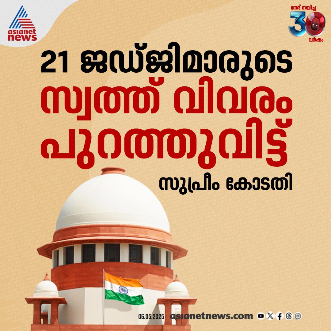 AsianetNewsML's tweet photo. 21 ജഡ്ജിമാരുടെ സ്വത്ത് വിവരം പുറത്തുവിട്ട് സുപ്രീം കോടതി
🎥 https://t.co/tbAsCb8ngt
#SupremeCourt #Judges #AssetReport https://t.co/3NY76FdFuk