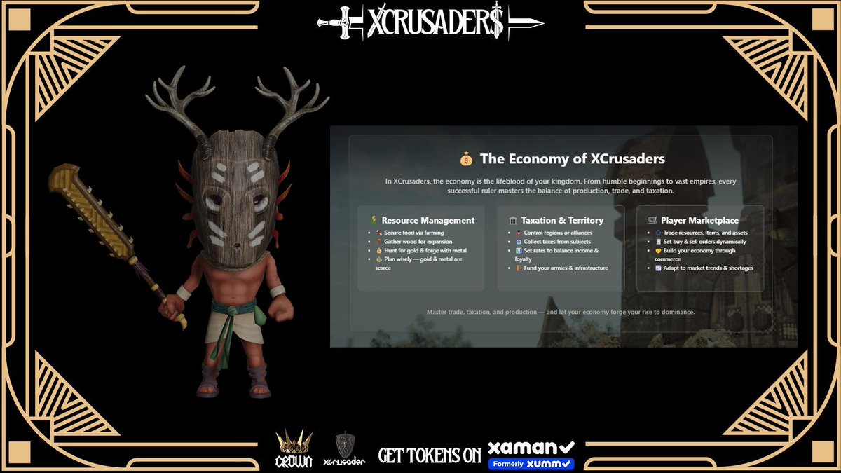 In XCrusaders, smart rulers don’t just fight—they tax, trade, and conquer through strategy.

Gather &amp; forge scarce resources

Control regions and collect taxes

Dominate a live player marketplace

Master your economy, build your empire.

#XCrusaders #Web3Gaming #XRPL #XRP