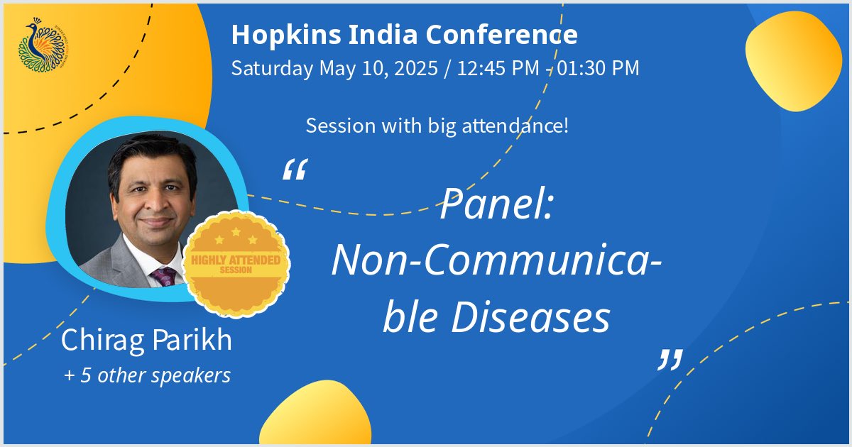 I will give a talk at Hopkins India Conference on Panel: Non-Communicable Diseases. Hoping for a great turnout! #HopkinsIndiaConference - via #Whova event app