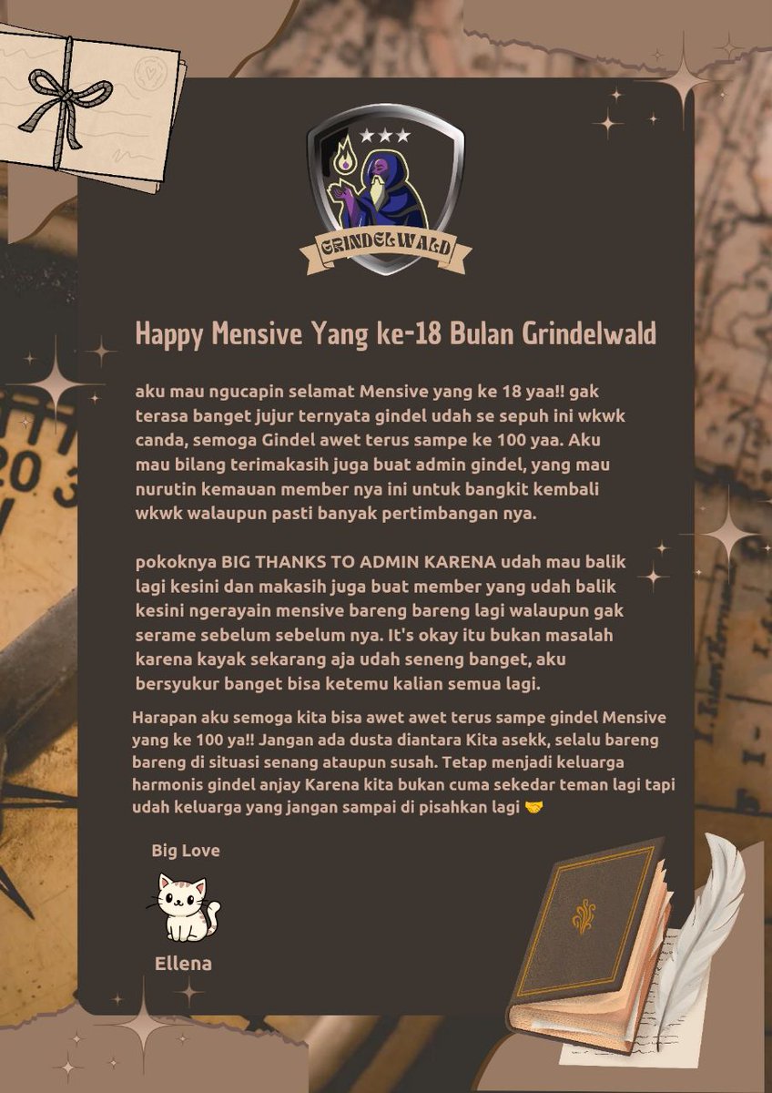 dear gindel tersayang ku, happy Mensive yang ke 18 yaa!! Langgeng dan awet terus sampe ke 100 oke? 
<a href="/GRINDELWALDBASE/">GRINDELWALD</a>