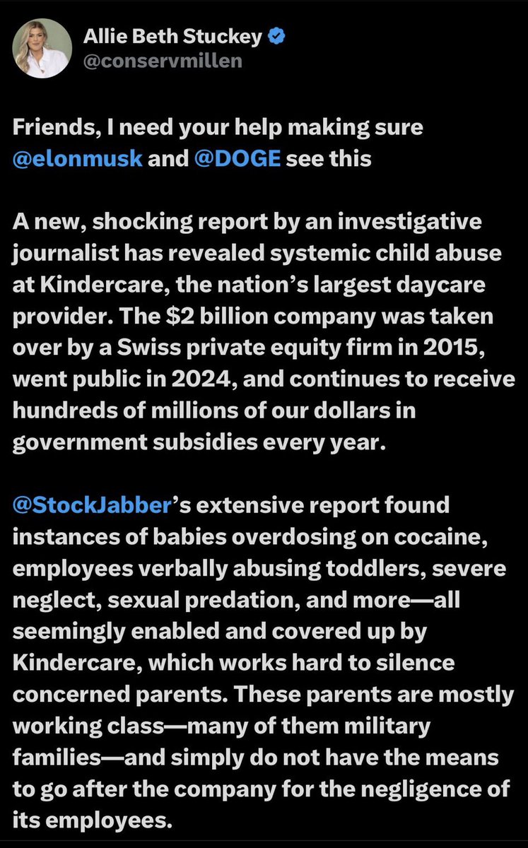 Rep. Anna Paulina Luna (@repluna) on Twitter photo We’ll be writing to House leadership and DOGE to address this disgusting report.
If you can’t keep children safe—and worse, are complicit in their abuse—you do NOT deserve a dime of taxpayer funding.
<a href="/elonmusk/">gorklon rust</a> <a href="/DOGE/">Department of Government Efficiency</a> We’ll be writing to House leadership and DOGE to address this disgusting report.
If you can’t keep children safe—and worse, are complicit in their abuse—you do NOT deserve a dime of taxpayer funding.
<a href="/elonmusk/">gorklon rust</a> <a href="/DOGE/">Department of Government Efficiency</a>