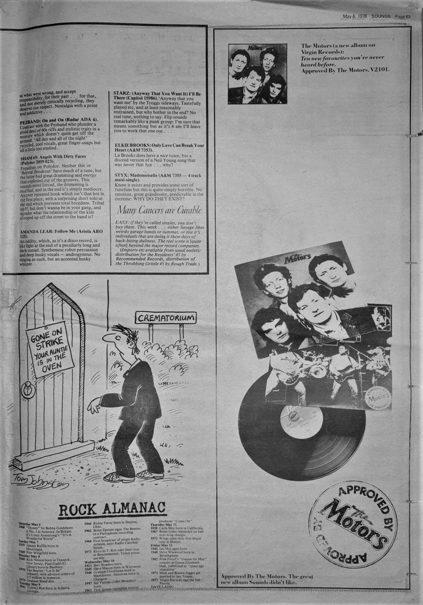 Singles reviewed by Jon Savage in Sounds 6th, May 1978 including Pere Ubu, Throbbing Gristle and The Residents. <a href="/JonSavage1966/">Jon Savage</a> <a href="/ubuprojex/">Pere Ubu Official</a>
<a href="/ThrobbingGrstle/">THROBBING GRISTLE</a> @theResidents