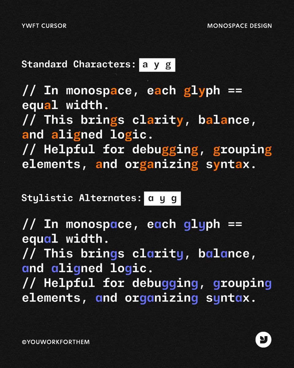 Just Released!! 🎉 Cursor Mono is here—75% off for a limited time!

With 18 styles, 500+ glyphs, and clean readability, it’s perfect for Figma, code, and beyond. Try the free demo or grab it from just $5—only at YouWorkForThem.

⤵️ Download Now:
🔗 ywft.us/2bed9d4d0