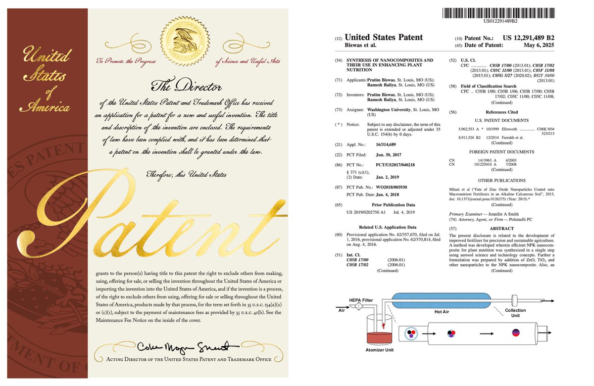 A new chapter begins as our #NPK_Nanofertilizer receives a US patent! This breakthrough holds the promise to uplift farmers’ productivity and nurture our planet. I dedicate this to all farmers, like my parents. Grateful to colleagues, friends, and family. #NPKNanofertilizer