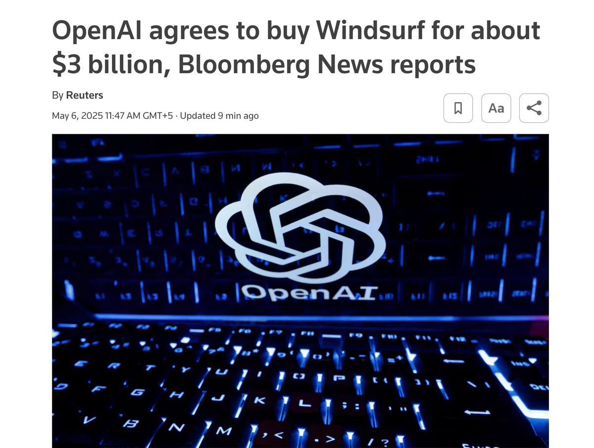 🚨 OpenAI will acquire Windsurf tomorrow? 

How big is this? will all other LLMs be removed from Windsurf?