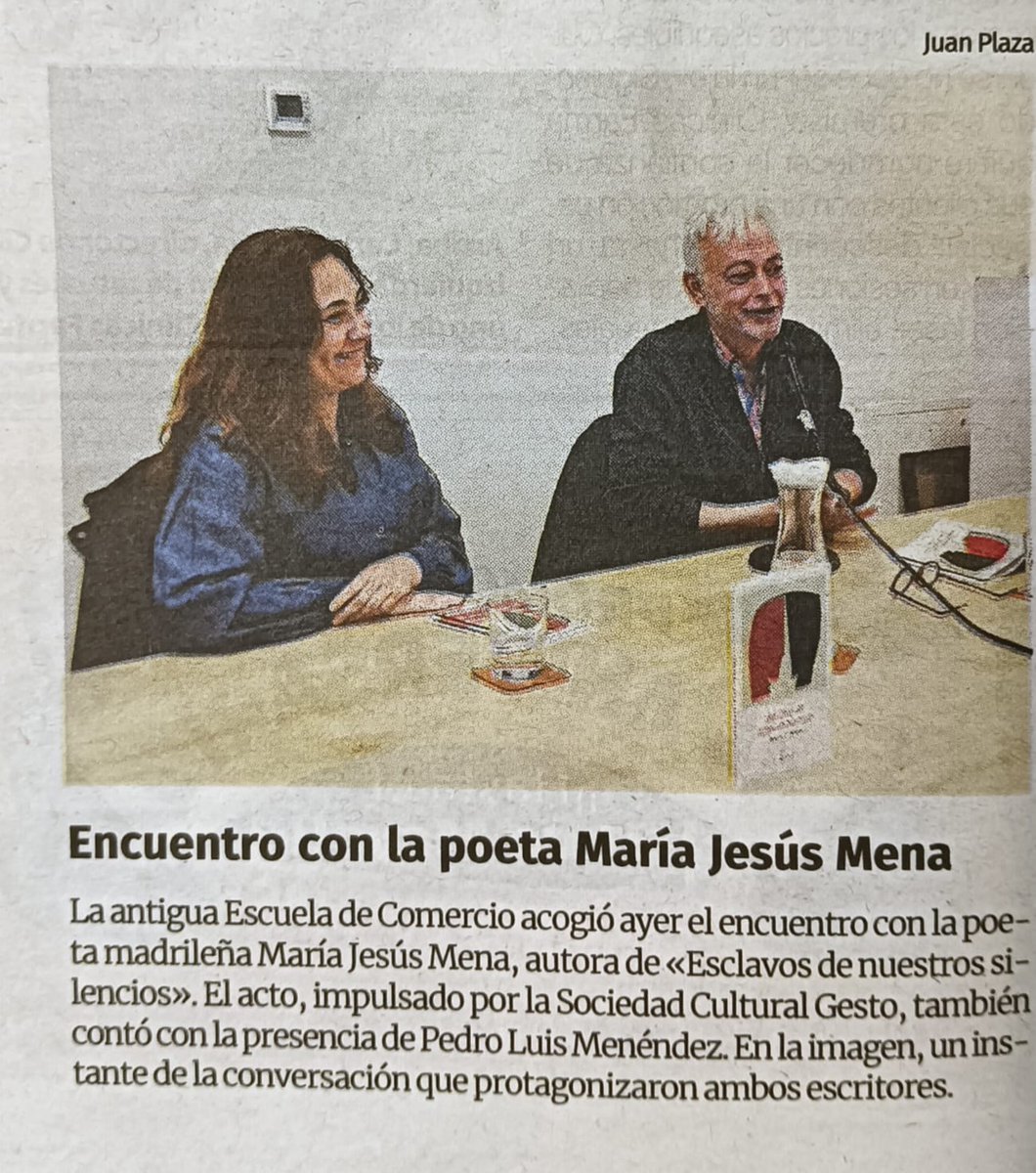 Una tarde para el recuerdo la de ayer en la Sociedad Cultural Gesto (Gijón) con motivo del encuentro sobre mi libro Esclavos de nuestros silencios (<a href="/Improntaeditora/">Editorial Impronta</a>), acompañada por Pedro Menéndez. Muy agradecida. 
Dejo nota del diario <a href="/lanuevaespana/">La Nueva España</a> (Juan Plaza).