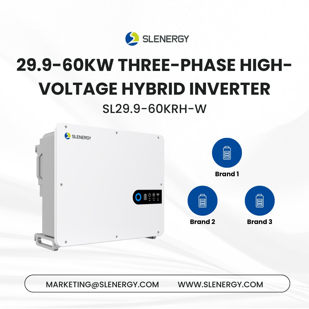 SlenergyTech's tweet image. Introducing Slenergy’s 29.9KW-60KW Three-Phase High-Voltage Hybrid Inverter(SL29.9-60KRH-W) for Commercial &amp;amp; Industrial Use!

Why choose? Our hybrid inverter now supports connection to 3 different battery brands in one system! Boost flexibility, cut costs, and simplify…