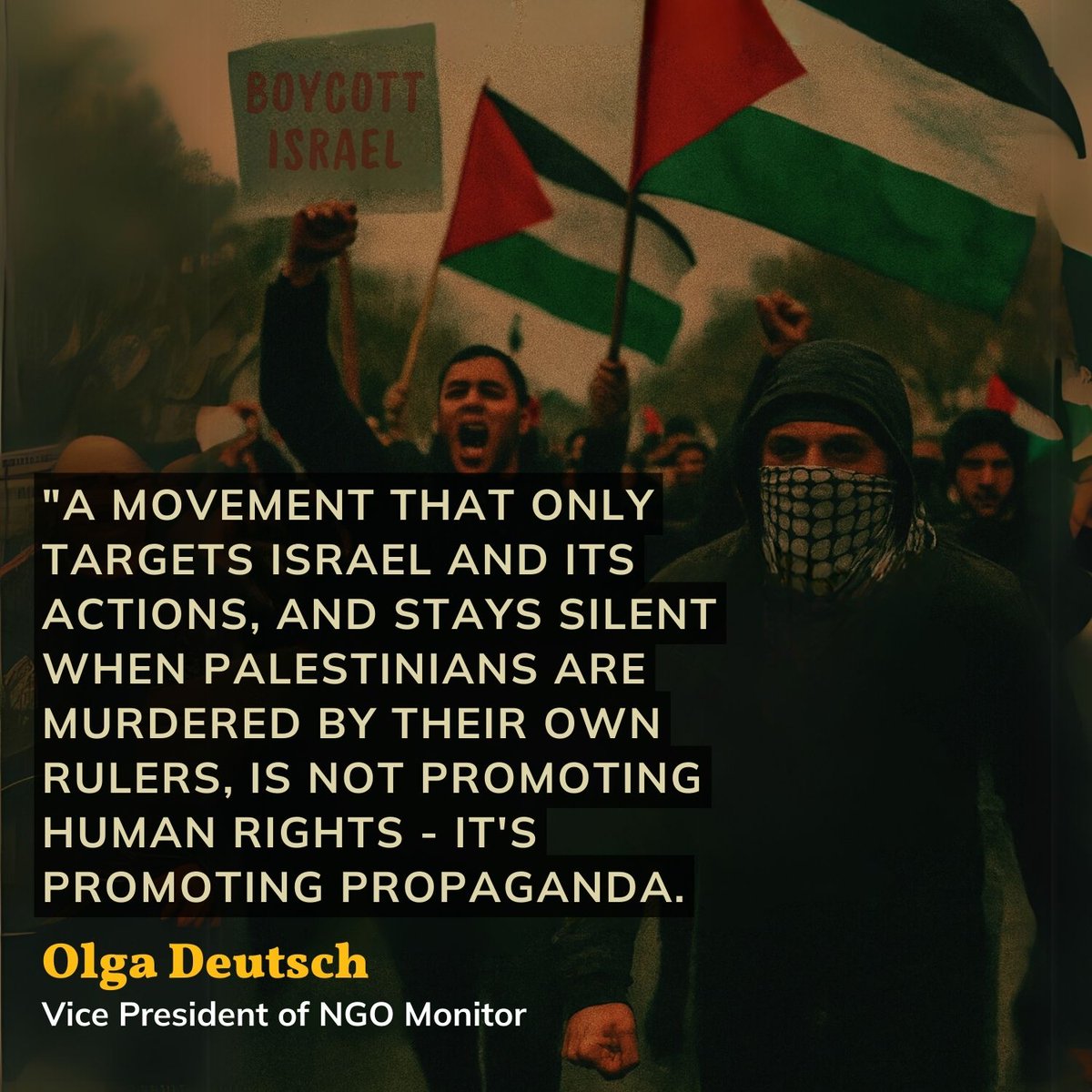 NGO Monitor (@ngomonitor) on Twitter photo “A movement that only targets Israel and its actions, and stays silent when Palestinians are murdered by their own rulers, is not promoting human rights — it’s promoting propaganda.”
NGO Monitor VP <a href="/olga_deutsch/">Olga I Deutsch</a> calls out the hypocrisy of Amnesty, HRW, and other NGOs that ignore “A movement that only targets Israel and its actions, and stays silent when Palestinians are murdered by their own rulers, is not promoting human rights — it’s promoting propaganda.”
NGO Monitor VP <a href="/olga_deutsch/">Olga I Deutsch</a> calls out the hypocrisy of Amnesty, HRW, and other NGOs that ignore