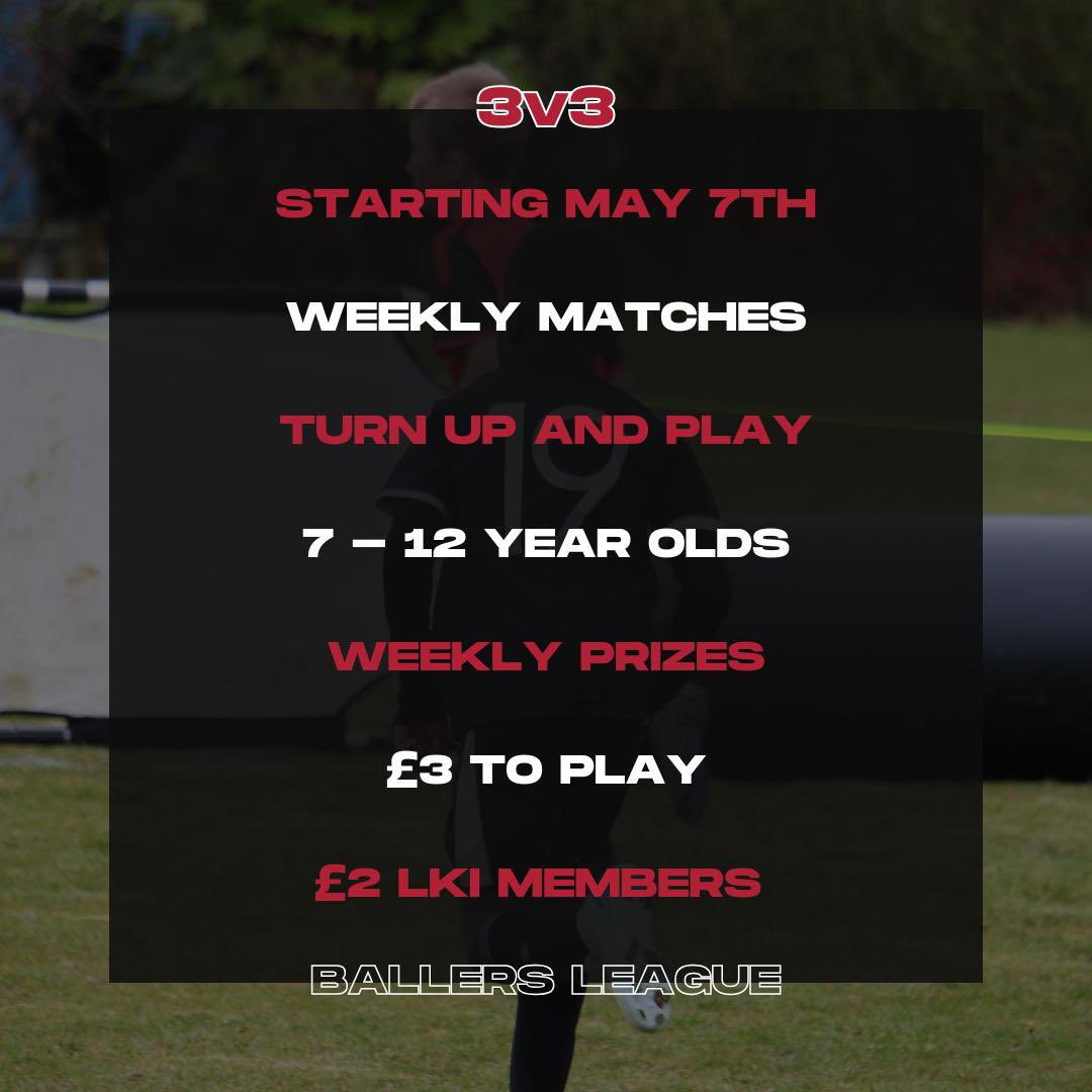 LetsKickItMK's tweet photo. 3V3 BALLERS LEAGUE 😮‍💨

STARTS WEDNESDAY 7TH MAY ⚽️

Pay as you play… £2 for LKI members and £3 for non members. Simply turn up on the night and pay via cash or card and join in our 3V3 Ballers League. 😎

6PM-7.30PM at Broughton Fields Primary School. 

- Weekly prizes
- Chaotic matches
- Turn up and play
- £2 for LKI members

☎️ 07415178399
📧 admin@letskickitsoccer.co.uk
🖥️ https://t.co/RuZsrcSXf0

3V3 WITH LETS KICK IT 🔥

#letskickit #letskickitmk #3v3 #ballers #league #mk #miltonkeynes #grassroots #soccer #development #ssg #games #bestinmk