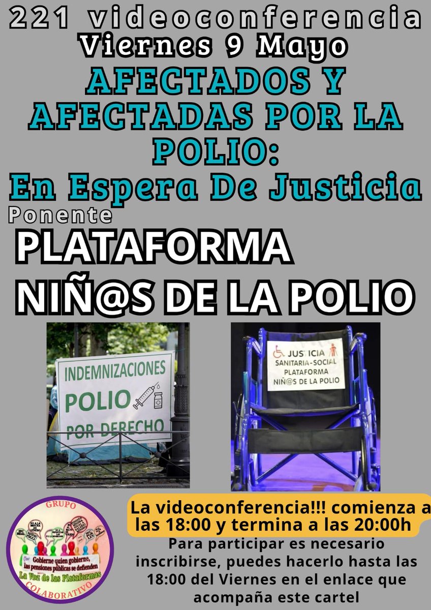 Marea Pensionista.Coordinadora Baix Llobregat Nord (@mareanord) on Twitter photo #NiñosDeLaPolio
#JusticiaParaLosAfectados
*AFECTADOS Y AFECTADAS POR LA POLIO: En Espera De Justicia*
Inscríbase en el enlace👇🏻👇🏻👇🏻👇🏻
*us02web.zoom.us/meeting/regist…*
Recibirá E-mail para unirse
<a href="/pensionazo_no/">G. C. LA VOZ de LAS PLATAFORMAS</a>
<a href="/PorLaUnidadPens/">@PorLaUnidadSocial</a>
<a href="/LaVozenIgualdad/">La Voz de las Plataformas por la igualdad.</a> #NiñosDeLaPolio
#JusticiaParaLosAfectados
*AFECTADOS Y AFECTADAS POR LA POLIO: En Espera De Justicia*
Inscríbase en el enlace👇🏻👇🏻👇🏻👇🏻
*us02web.zoom.us/meeting/regist…*
Recibirá E-mail para unirse
<a href="/pensionazo_no/">G. C. LA VOZ de LAS PLATAFORMAS</a>
<a href="/PorLaUnidadPens/">@PorLaUnidadSocial</a>
<a href="/LaVozenIgualdad/">La Voz de las Plataformas por la igualdad.</a>