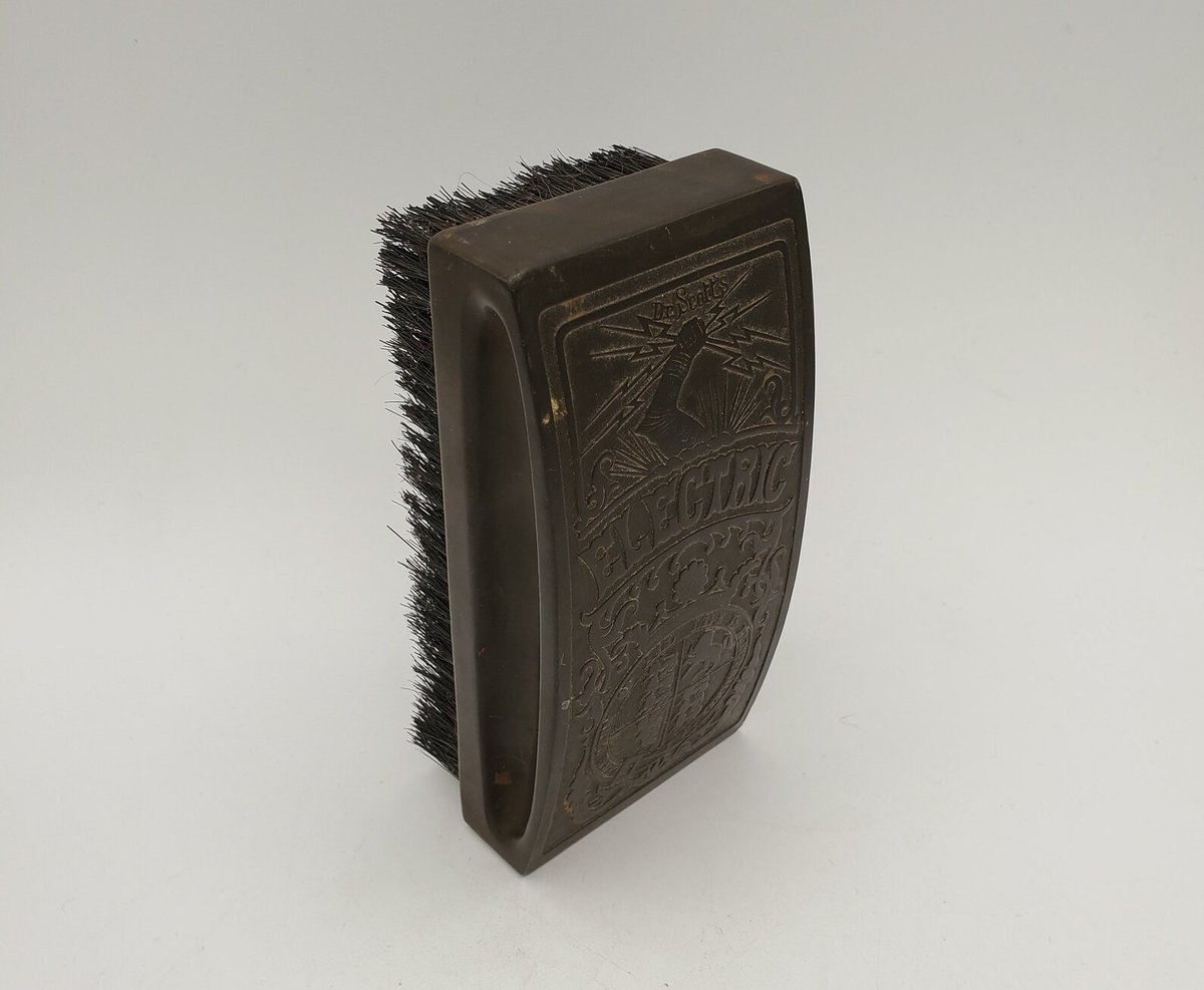 Behold the Electric Flesh Brush! According to its promotional material, 'Royalty, members of her Majesty's government and many professional gentlemen' attest to its curing rheumatism, toothaches and lameness. The electric element is simply the friction caused by brushing the skin