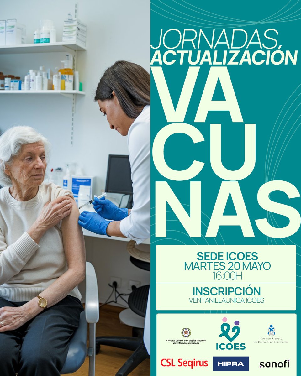 Colegio de Enfermería de Sevilla (@icoesevilla) on Twitter photo 📢 ¡Inscríbete que las plazas se acaban!
ℹ️ MÁS: ow.ly/PAEf50VzMOT
🔗 <a href="/consejo_andaluz/">Consejo Andaluz de Enfermería</a> <a href="/CGEnfermeria/">Consejo General de Enfermería</a> <a href="/saludand/">Consejería de Salud y Consumo</a> <a href="/anenvac/">ANENVAC | Enfermeria y Vacunas</a> <a href="/Andavac_/">Andavac</a> <a href="/asanec/">ASANEC</a> <a href="/SanofiES/">Sanofi España</a> <a href="/HospitalUVRocio/">HospitalUVRocio</a>
#ActualizaciónVacunas #Vacunas #Enfermería #SaludPública #Vacunación 📢 ¡Inscríbete que las plazas se acaban!
ℹ️ MÁS: ow.ly/PAEf50VzMOT
🔗 <a href="/consejo_andaluz/">Consejo Andaluz de Enfermería</a> <a href="/CGEnfermeria/">Consejo General de Enfermería</a> <a href="/saludand/">Consejería de Salud y Consumo</a> <a href="/anenvac/">ANENVAC | Enfermeria y Vacunas</a> <a href="/Andavac_/">Andavac</a> <a href="/asanec/">ASANEC</a> <a href="/SanofiES/">Sanofi España</a> <a href="/HospitalUVRocio/">HospitalUVRocio</a>
#ActualizaciónVacunas #Vacunas #Enfermería #SaludPública #Vacunación